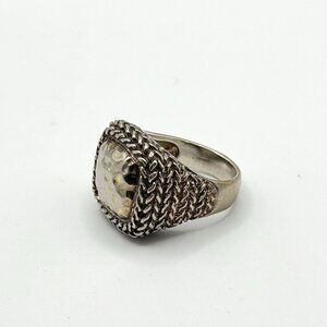 Sterling Silver 925 Woven Band Ring With Hammered Square Center Design 8